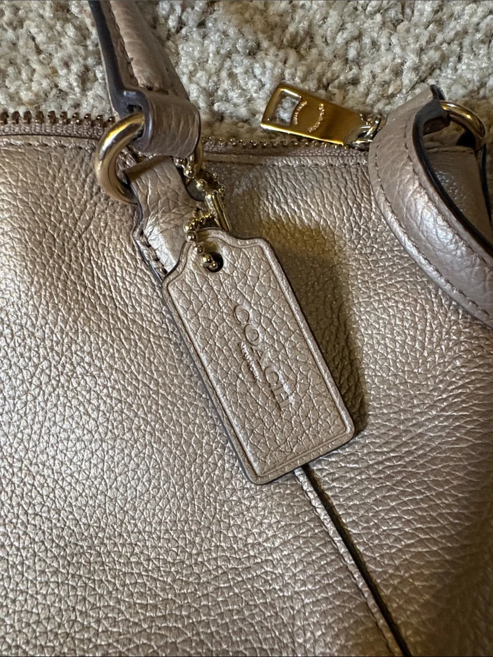 Coach Pebbled Leather Mini Satchel in Taupe with Gold Hardware